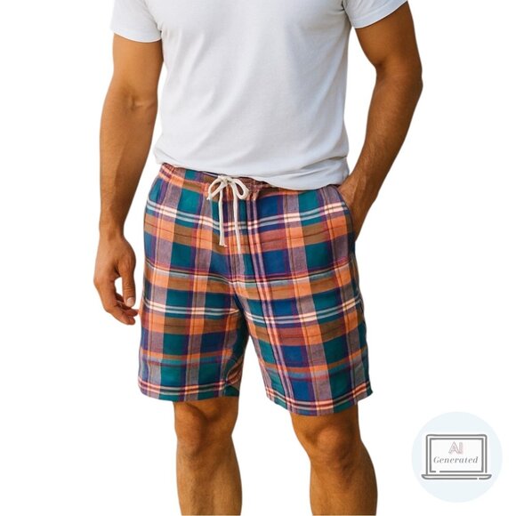 Polo Ralph Lauren Mens Board Shorts Swim Trunks Multicolor Plaid Size 36 - Picture 1 of 12
